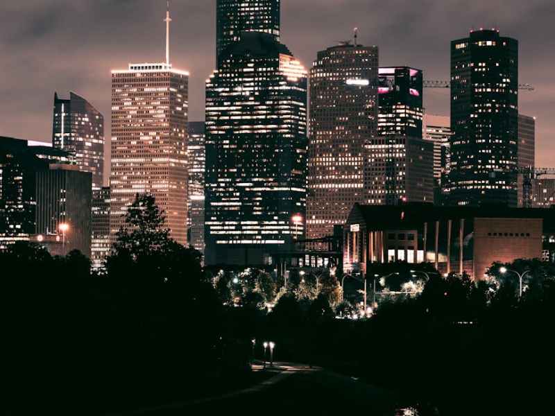 city skyline during night time